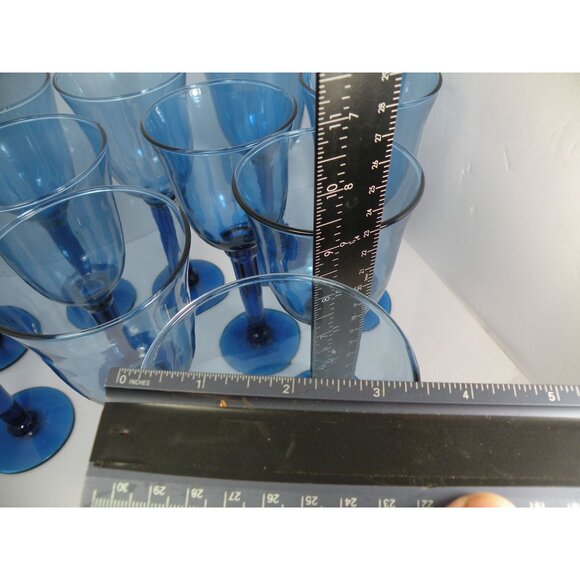Vintage Cobalt Blue Blown Glass Goblets Stemware Wine Water Glasses Elegant Des - Picture 8 of 14